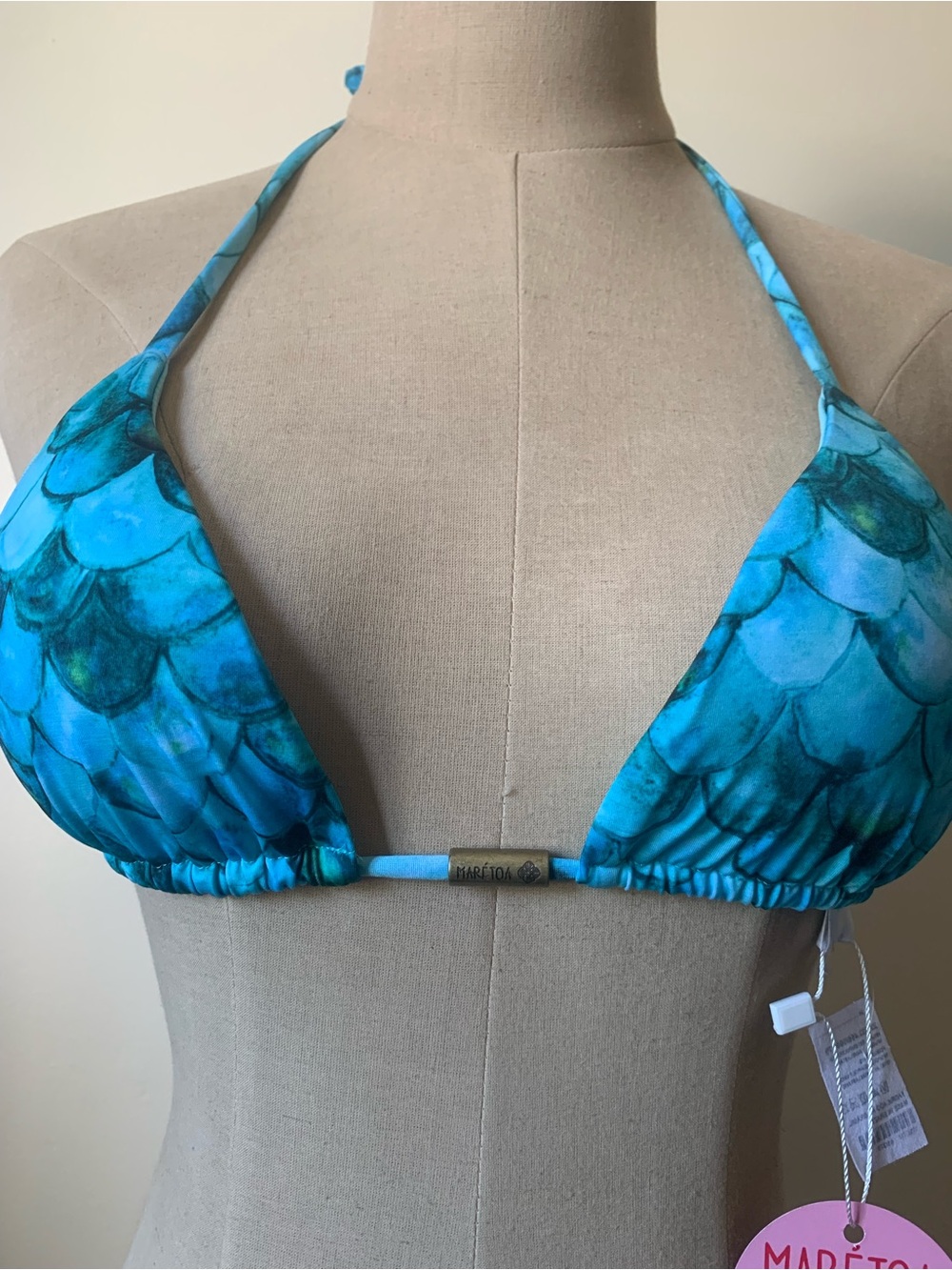 Maretoa Blue Mermaid Scale Triangle Bikini Top - Picture 2 of 4
